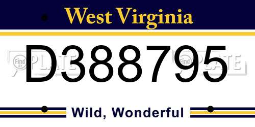 D388795 West Virginia License Plate