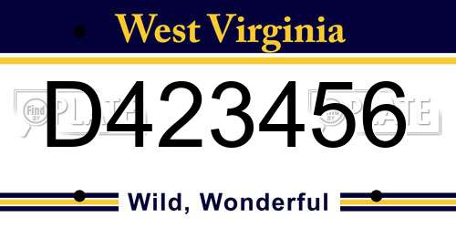 D423456 West Virginia License Plate