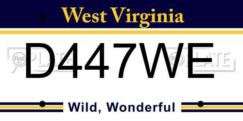 D447WE West Virginia License Plate