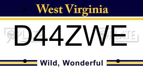 D44ZWE West Virginia License Plate