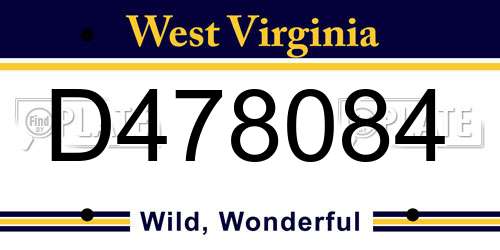 D478084 West Virginia License Plate