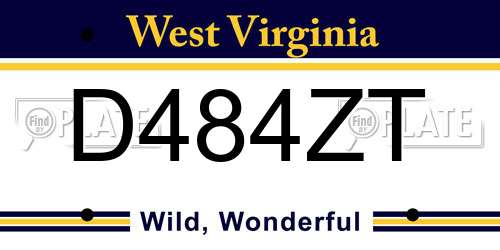 D484ZT West Virginia License Plate