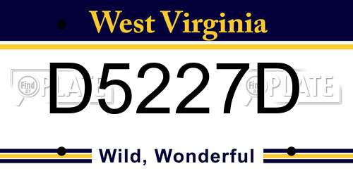 D5227D West Virginia License Plate