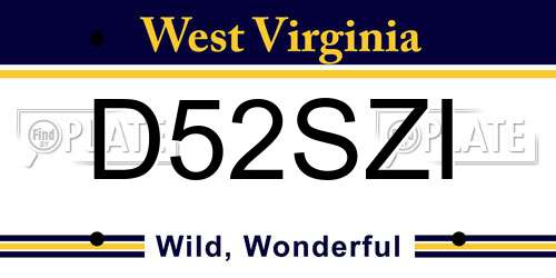 D52SZI West Virginia License Plate