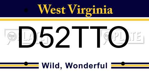 D52TTO West Virginia License Plate