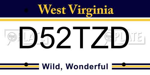 D52TZD West Virginia License Plate