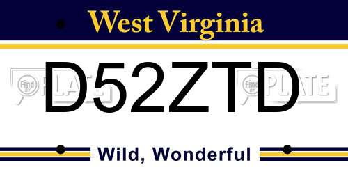 D52ZTD West Virginia License Plate