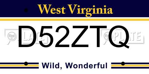 D52ZTQ West Virginia License Plate