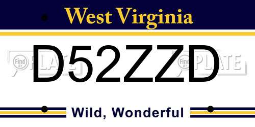 D52ZZD West Virginia License Plate