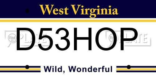 D53HOP West Virginia License Plate