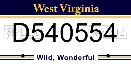 D540554 West Virginia License Plate