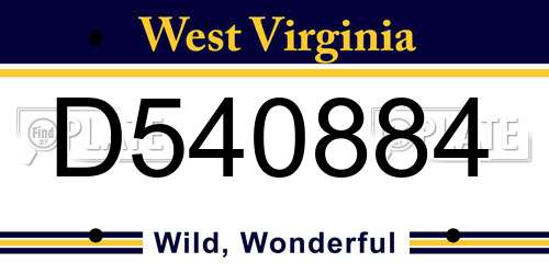 D540884 West Virginia License Plate