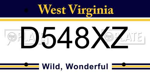 D548XZ West Virginia License Plate
