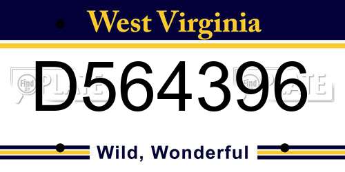 D564396 West Virginia License Plate