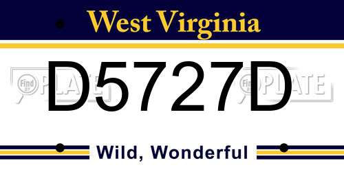 D5727D West Virginia License Plate