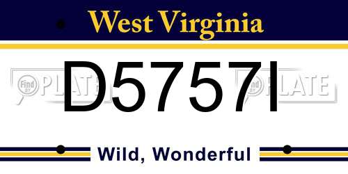 D5757I West Virginia License Plate