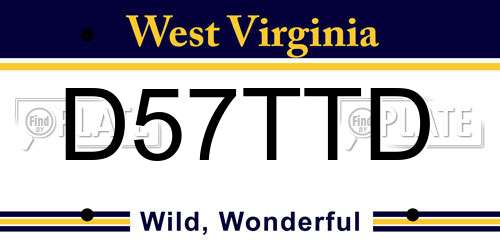 D57TTD West Virginia License Plate