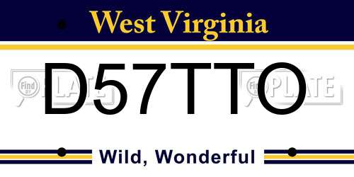 D57TTO West Virginia License Plate