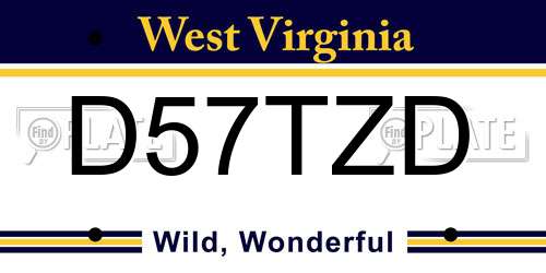D57TZD West Virginia License Plate