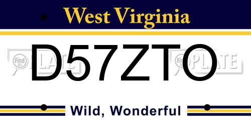 D57ZTO West Virginia License Plate