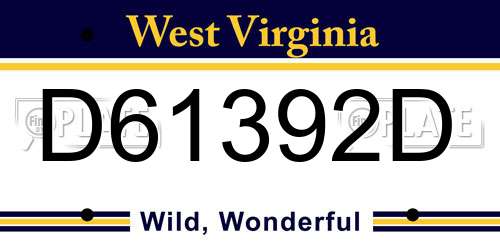 D61392D West Virginia License Plate