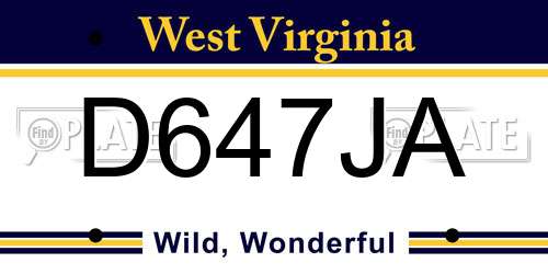 D647JA West Virginia License Plate