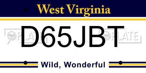 D65JBT West Virginia License Plate