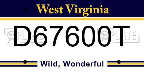 D67600T West Virginia License Plate