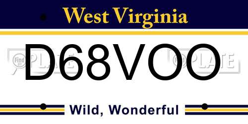 D68VOO West Virginia License Plate