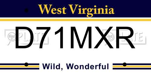 D71MXR West Virginia License Plate