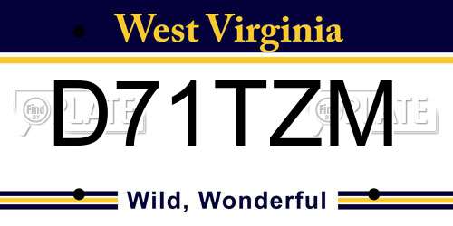 D71TZM West Virginia License Plate