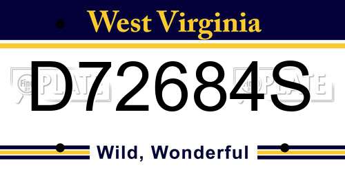D72684S West Virginia License Plate