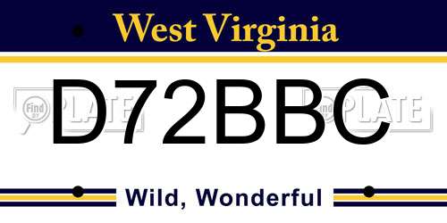 D72BBC West Virginia License Plate