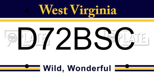 D72BSC West Virginia License Plate