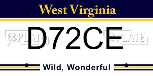 D72CE West Virginia License Plate