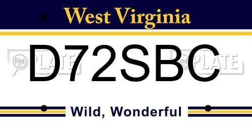 D72SBC West Virginia License Plate