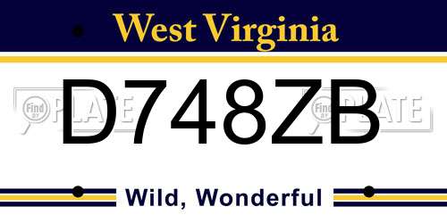 D748ZB West Virginia License Plate