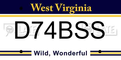 D74BSS West Virginia License Plate