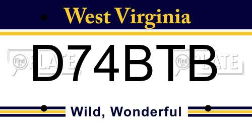 D74BTB West Virginia License Plate