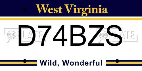 D74BZS West Virginia License Plate