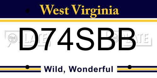 D74SBB West Virginia License Plate