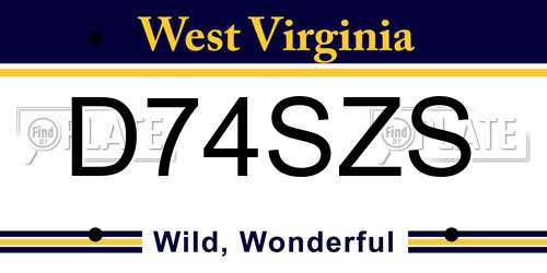 D74SZS West Virginia License Plate