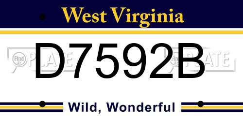 D7592B West Virginia License Plate