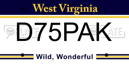 D75PAK West Virginia License Plate
