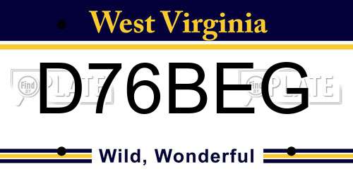 D76BEG West Virginia License Plate