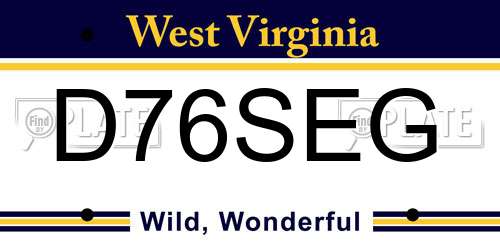 D76SEG West Virginia License Plate