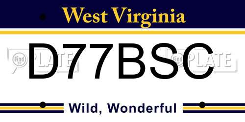 D77BSC West Virginia License Plate
