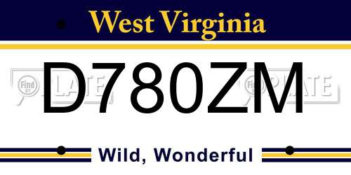D780ZM West Virginia License Plate