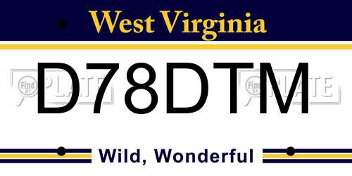 D78DTM West Virginia License Plate