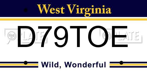 D79TOE West Virginia License Plate